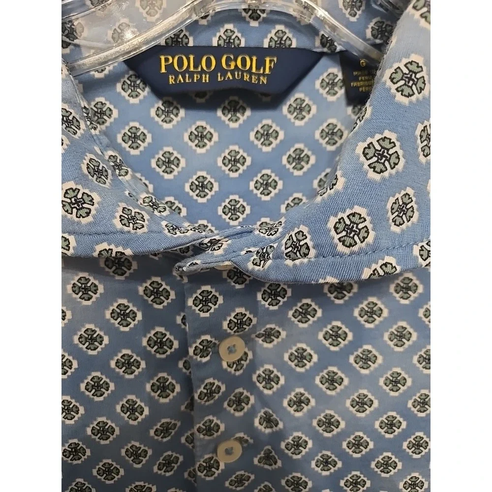 Ralph Lauren Polo Golf Short Sleeve Soft Cotton Polo Shirt Sz L Blue Snow Flakes